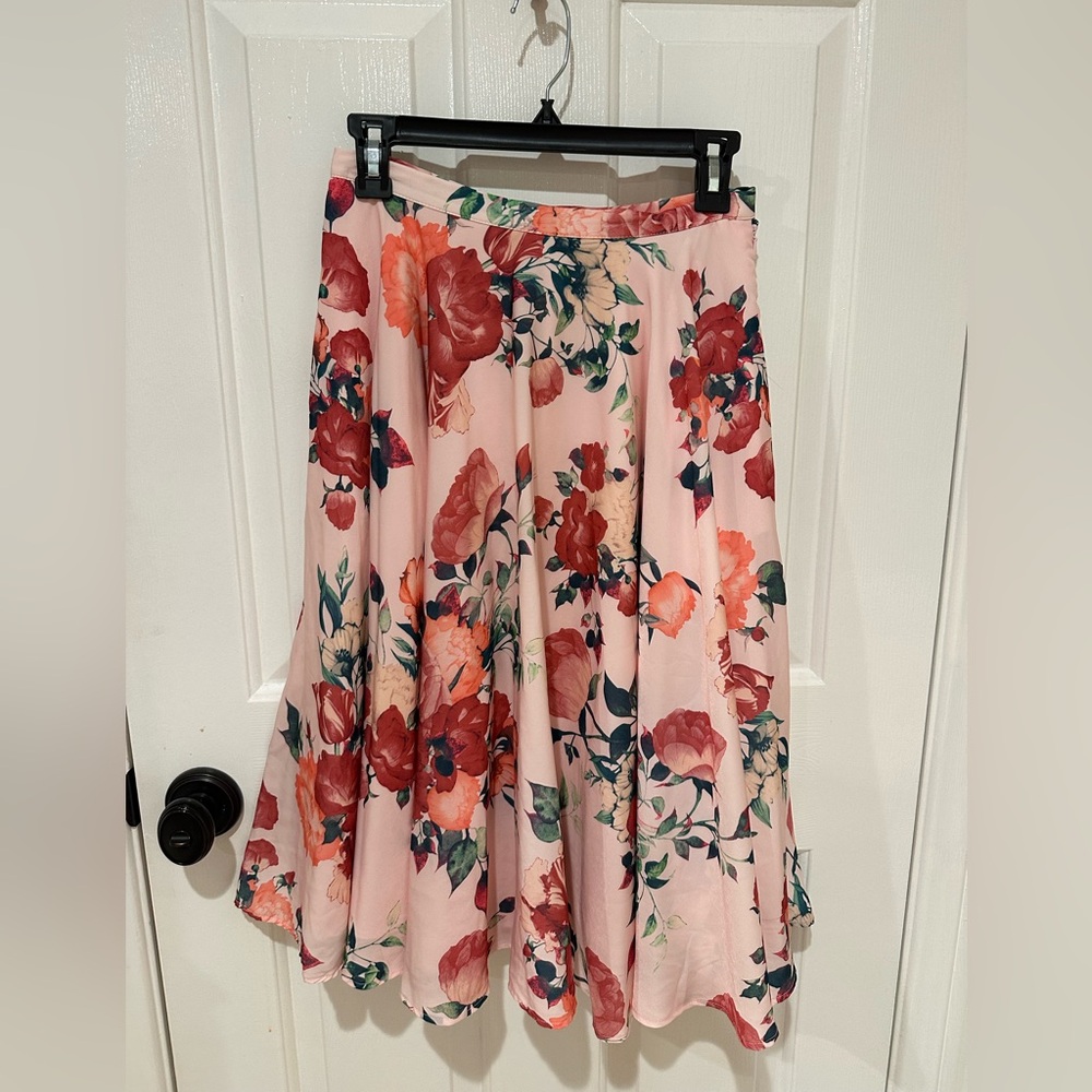 Modcloth Pink Floral Circle Skater Skirt Vintage midi